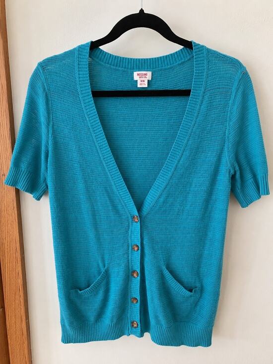 Mossimo Sweaters - Teal Cardigan - Lightweight - Size Medium - Short Sleeve - Mossimo - Button Down